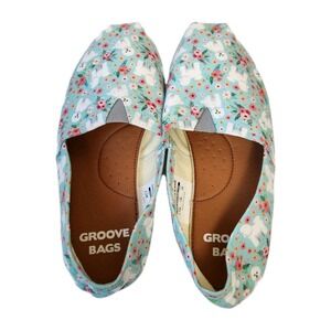 Groove Bags Womens Sz 7 Shiztu Dog Theme Canvas Slip-On Shoe Mens 5 Floral Flat